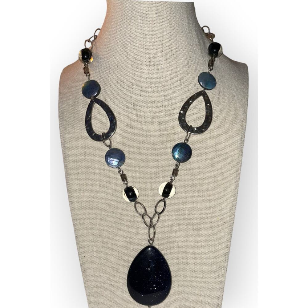 Lia Sophia “River Rock” Genuine Goldstone and Mother of Pearl Necklace